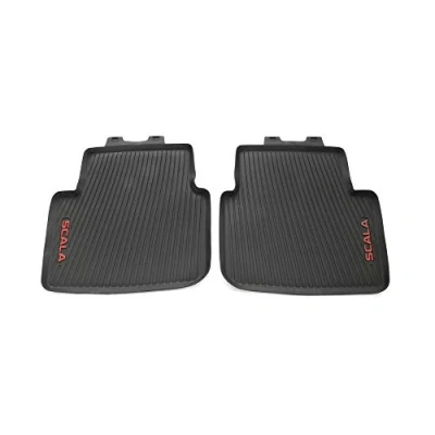 Image of Skoda 657061512C All Weather Floor Mats 2 x Rear Rubber Red with Scala Lettering Black