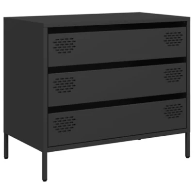 Image of vidaXL Sideboard Cabinet Storage Cupboard/Highboard Black Cold rolled Steel 3 Drawer, Modern Style For Bedroom, Living Room, Hallway &amp; Office 68x39x58.5 cm