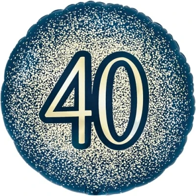 Image of 18&quot; Metallic Glitter Happy 40th Birthday Navy Gold Foil Balloon