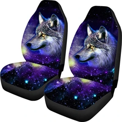 Image of Kuiaobaty Classic Universal Car Front Seat Cover High Back Bucket Galaxy Wolf Print Interior Protective Accessiores Pack of 2