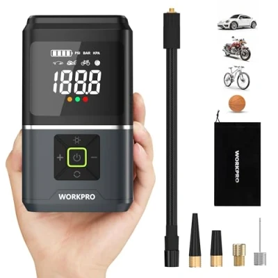 Image of WORKPRO Tire Inflator Portable Air Compressor, 7.2V Compressor Cordless, Pump 150 PSI for Car with 5000mAh Battery Capacity, Mini Faster Charging