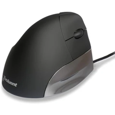 Image of Evoluent Standard Right. USB Black. a vertical patented mouse that supports your hand in relaxed position
