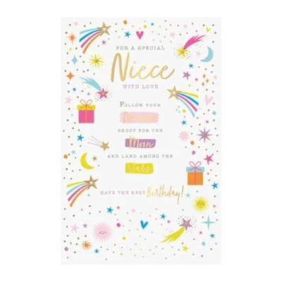 Image of Words and Wishes Special Niece Birthday Card Shooting Stars, Gifts Verse with Embossed Foil Finish