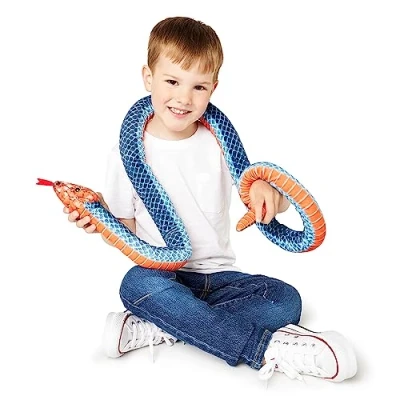 Image of Zappi Co Kids Stuffed Soft Cuddly Plush Snake Toy Part of Safari Animals Collection: Realistic and Lifelike, Perfect for (180 cm Length)(Blue Coral Snake)