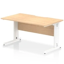 Image of Impulse 1400 x 800mm Scalloped Edge Straight Office Desk Maple Top White Cable Managed Leg