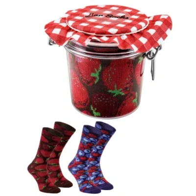 Image of Rainbow Socks Strawberries and Blueberries in Jar Funny Gift Idea 2 Pairs Size 7,5 11