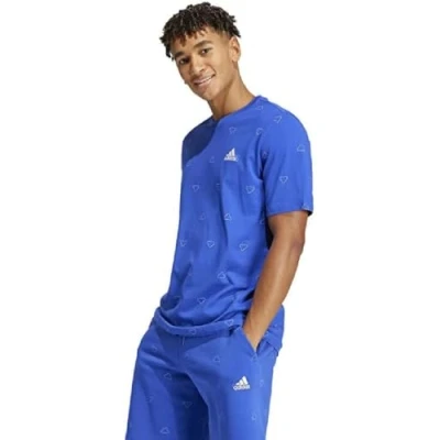 Image of adidas Men&#039;s Seasonal Essentials Monogram Graphic Tee, semi Lucid Blue, M