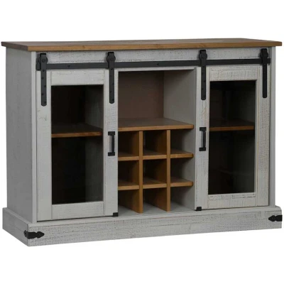 Image of vidaXL Sideboard HALDEN 2 Sliding Doors White 112x40x80 cm Solid Wood