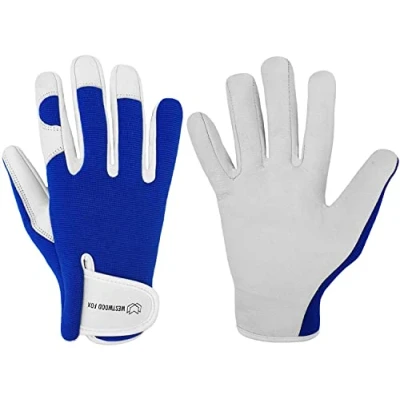 Image of WESTWOOD FOX Ladies/Mens Leather Gardening Gloves Thorn Proof Rigger Garden work Gloves, Safety Working Premium Quality (Blue, M)