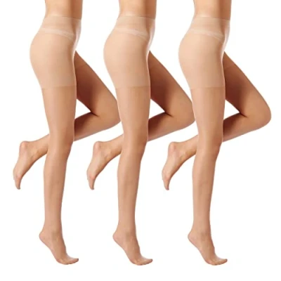 Image of ZIHUA 5 Colors 3 Pairs Sheer Tights for Women, 20 Denier Control Top Sexy Shaping Nude Gift Package(Nude, XL)