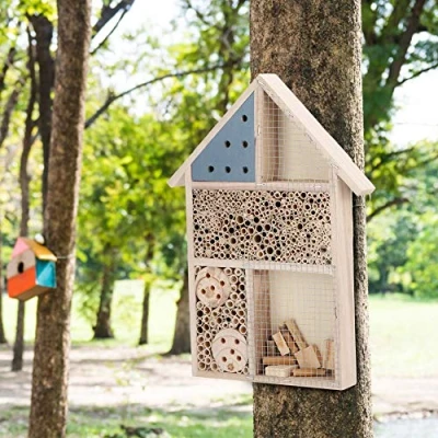 Image of Wooden Insect House Wood Bee Bug Room Hotel Shelter Garden Decoration Nests Box for Ladybirds