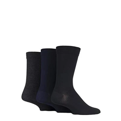 Image of 3 Pair Black / Navy Grey Comfort Cuff Plain Gentle Bamboo Socks with Smooth Toe Seams Men&#039;s 12 14 Mens SOCKSHOP
