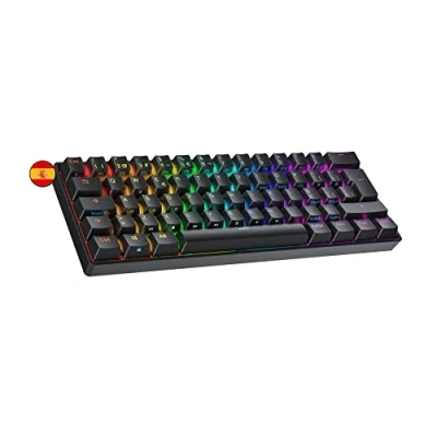 Image of Ranked S60 Supernova 60% Hot Swappable Mechanical Gaming Keyboard 62 Keys Multi Color RGB LED Backlit for PC/Mac Gamer ISO ES Spanish Layout (Black, Gateron Optical Blue)