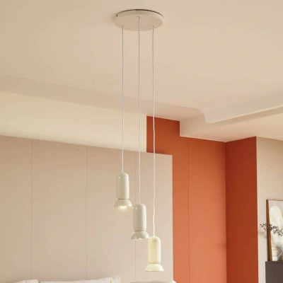 Image of Lindby pendant light Kerimi, ceramic, cream, 3 bulb, round