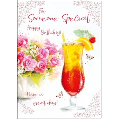Image of doodlecards Someone Special Birthday Card Floral Cocktail Medium Size with Plain Envelope