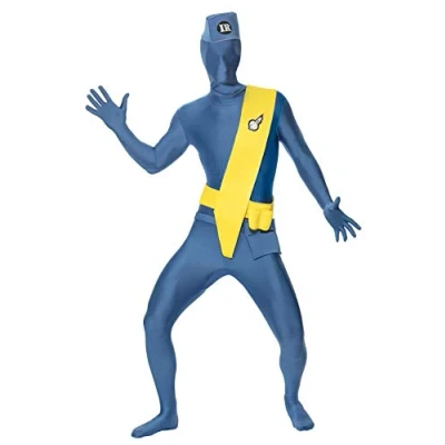 Image of Smiffys Men&#039;s Thunderbirds Second Skin Suit, Size: L, Colour: Blue and Yellow, 24244