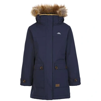 Image of Trespass Girls Waterproof Jacket Padded Hood with Fake Fur Detachable Trim Rhoda