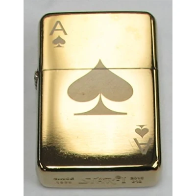 Image of Lucy G Gold Ace Of Spades 299 Personjalised Engraved Star Petrol Lighter In Gift Tin