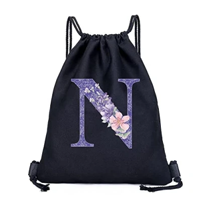 Image of Drawstring Gym Bag, String Swim PE Bag,Large Sports Backpack Bags for Women Men, Travel Beach School Bag with Waterproof Kids,Boys,Girls Men (Purple flower N)