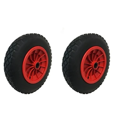 Image of KetoPlastics PAIR OF 14&quot; PU SOLID WHEELBARROW WHEELS/TYRES 3.50 8 PUNCTURE PROOF WITH PLASTIC CENTRE 35MM BORE