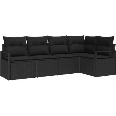 Image of vidaXL 5 Piece Garden Sofa Set with Cushions Black Poly Rattan