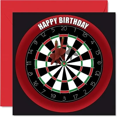 Image of Fun 47th Birthday Cards for Men Woman Dart Board Happy Card Dad Mum Brother Sister Grandad Nanny Grandma Uncle Auntie, 145mm x Sports Darts Bday Greeting