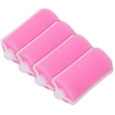 Image of 4x Pink Sponge Hair Rollers, Comfortable No Heat Curling/Wave Styling Tools