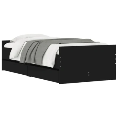 Image of vidaXL Bed Frame with Drawers, Single Slatted Base, Adult Bedroom Bed, Modern, Black 90 x 190 cm Engineered Wood