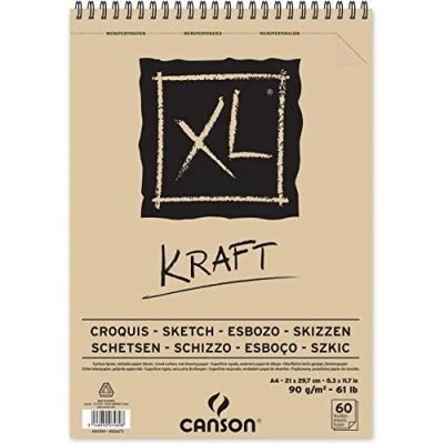 Image of CANSON XL Kraft 90gsm A4 Paper, Laid, Spiral Pad Short Side, 60 Sheets, Ideal for Professional Artists &amp; Illustrators