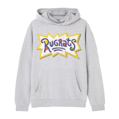 Image of Rugrats Womens Hoodie Ladies Classic Logo Cartoon Graphic Hooded Sweatshirt in Grey Relaxed Fit 90s Apparel Warm &amp; Nostalgic Hoody Gift for Adults