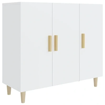 Image of vidaXL White Sideboard Engineered Wood Buffet Side Cabinet with 3 Doors Storage &amp; Display Furniture piece Ideal for Living Room Bedroom