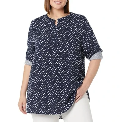 Image of Amazon Essentials Women&#039;s Long Sleeve Woven Blouse, Navy Dots, M