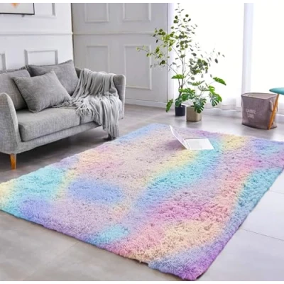 Image of AMEHA Rugs Living Room 120 x 170 cm Fluffy Shaggy Rainbow Area for Bedroom Modern Super Soft Plush Carpet Non Slip Shedding Easy To Clean Rug