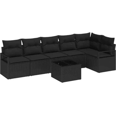 Image of vidaXL 7 Piece Garden Sofa Set with Cushions Beige Poly Rattan