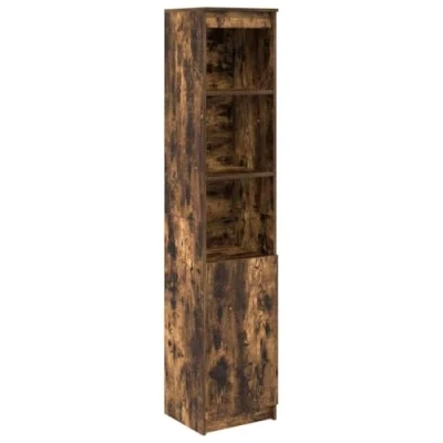 Image of vidaXL Highboard Cabinet Smoked Oak, Engineered Wood 5 Shelves, 50x35x180 cm Modern Storage Solution for Living Room, Dining, Office
