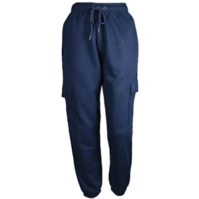 Image of True Face Ladies Trousers Fleece Womens Joggers Cargo Combat Bottoms Casual Elasticated Women Sweatpants with Pockets Navy M