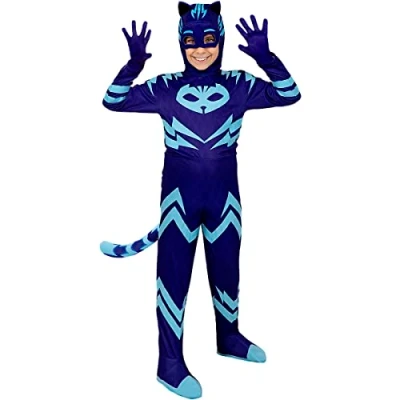 Image of Funidelia Deluxe Catboy PJ Masks Costume for boy Cartoons, Catboy, Owlette, Gekko Costumes kids, accessory fancy dress &amp; props Halloween, carnival parties Size 7 9 years Blue