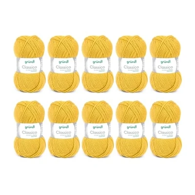 Image of Gründl Hand Knitting Yarn Virgin Wool (Merino Superwash), 50% polyacrylic, Mustard, 30 x 32 8 cm