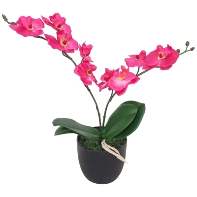 Image of vidaXL Artificial Orchid Plant with Pot Lifelike Indoor Decorative Red Flower Low Maintenance Florals for Home or Office