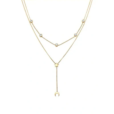 Image of Elli Necklace Crescent Star Layer Look with Crystals in 925 Sterling Silver Gold Plated