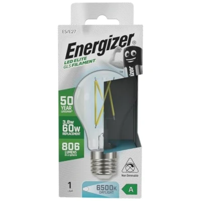 Image of Energizer A Rated LED Elite GLS E27 Filament 806lm 3.8W 6500K Daylight Light Bulb