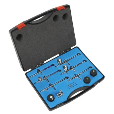 Image of Sealey Mini Air Brush Kit 10pc Gravity/Suction Feed