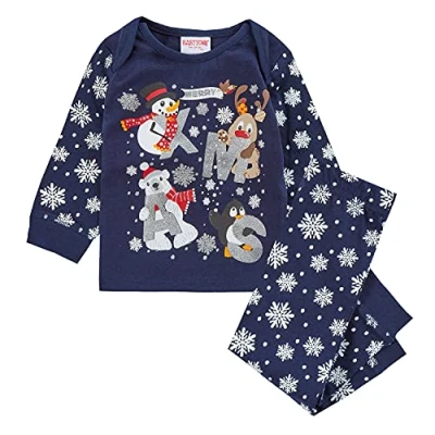 Image of Metzuyan Baby Girl Boy Chirtsmas Xmas Pyjamas Pajamas Pjs Navy Snowman Size 6 9 Months