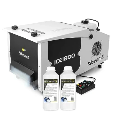 Image of beamz ICE1800 Low Lying Ground Fog Machine with Remote Control and 2L Eco Fluid for Dry ICE Party Effect