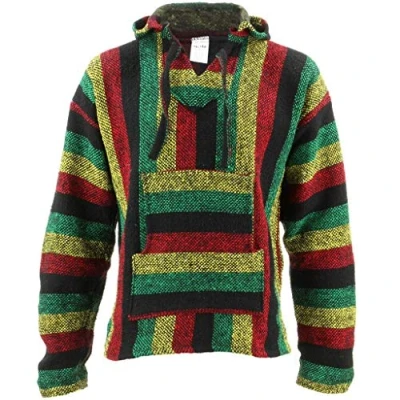 Image of Siesta Mexican Baja Jerga Rasta Striped Hooded Hippie top (M)