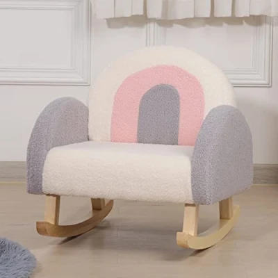 Image of Dripex Toddler Wooden Chair, Kids Rocking Chair with Fleece Cover, Child Upholstered Armchair for Girls and Boys Aged 2 6