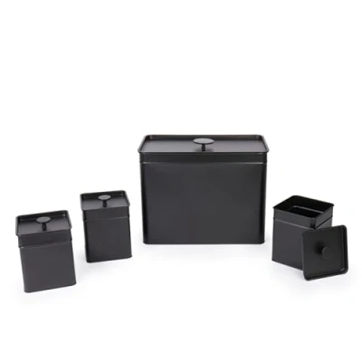 Image of Salter BW12614EU7 Kuro 4 Piece Kitchen Storage Set Large Bread Bin With Lid, Of 3 Canisters, Tea, Coffee, Sugar Caddy, Black Powder Coated Finish, Long Lasting Freshness, Easy Clean