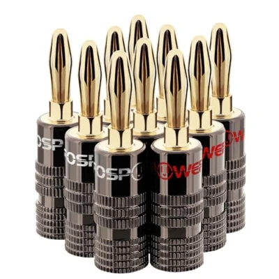 Image of FosPower Banana Plugs 5 Pairs / 10 pcs, Closed Screw 24K Gold Plated Speaker Plug Connectors for Wire, Wall Plate, Home Theater, Audio/Video Receiver, Amplifiers and Sound Systems