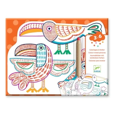 Image of Djeco DJ00066 Wild Families Colour Reveal 12 Shaped Cards to
