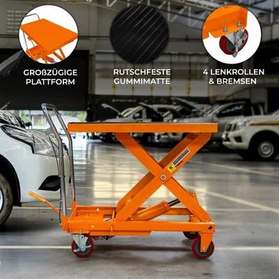 Image of Hydraulic Table Lift Scissor Platform 500KG 1100LBS Mobile Cart Trolley Truck Multi Height Position Locking Manual Foot &amp; Hand Pedal Removable Anti Slip Rubber Mat 4 Wheels 2 81cm x 51cm Bench